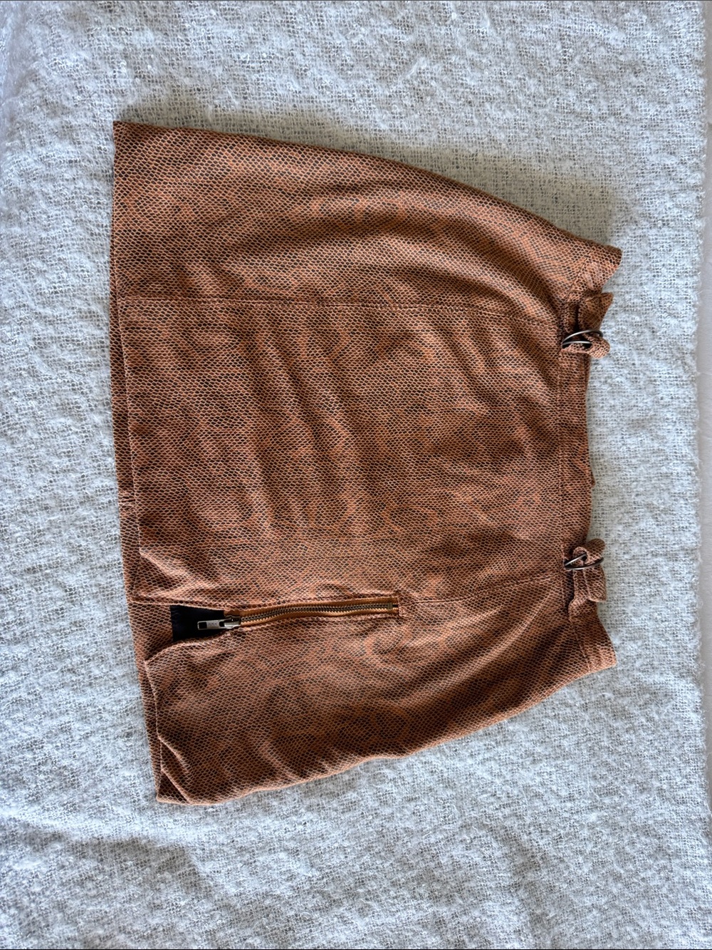 Textured Brown Mini Skirt with Decorative Waistbelt